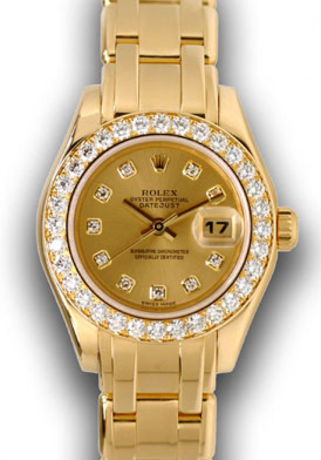 Rolex 80298 Yellow Gold on Pearlmaster, Diamond Bezel Champagne Diamond Dial
